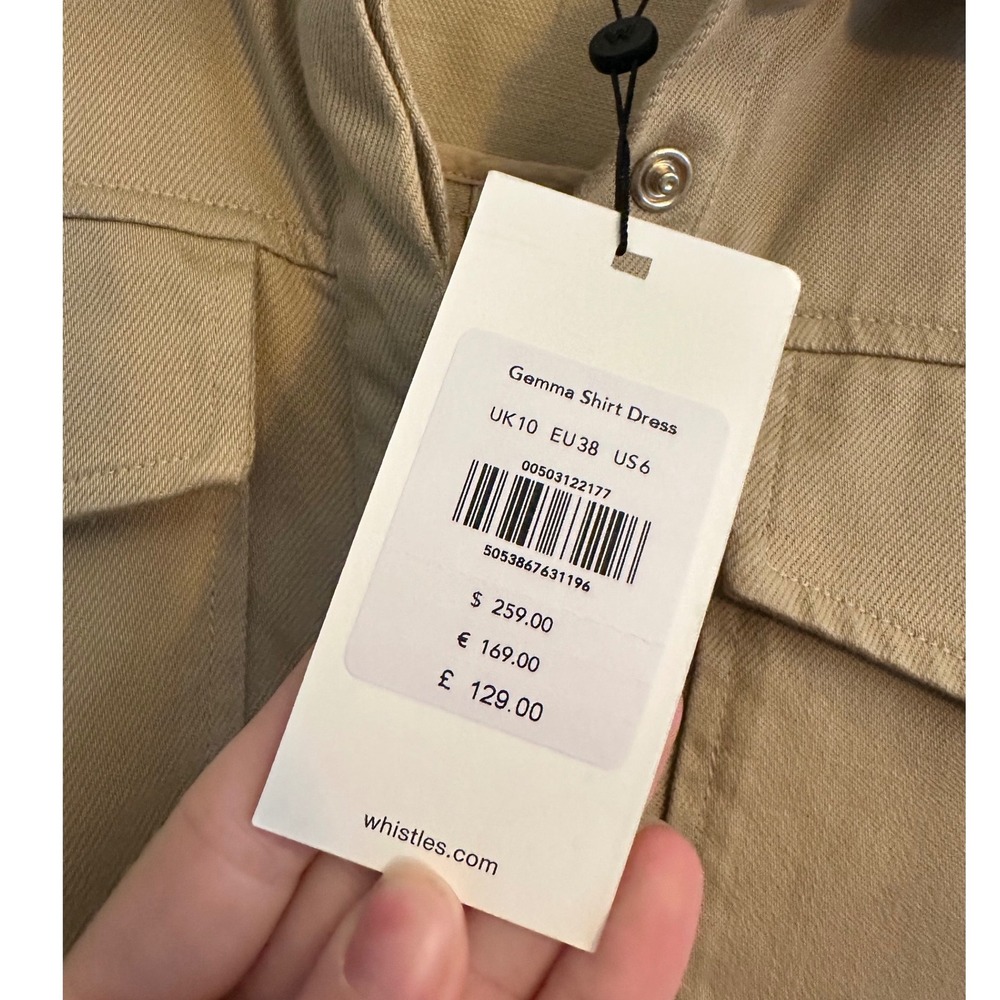 Whistles Gemma Shirt Dress Beige Khaki Cotton Lyocell Belted Mini US 6 NEW - Picture 4 of 6